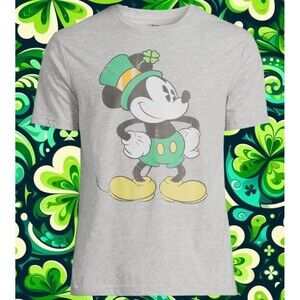 Disney Mickey Mouse Irish Leprechaun Gray T-Shirt Sz Large St. Patrick's